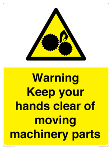 Warning - Keep your hands clear of moving machinery parts